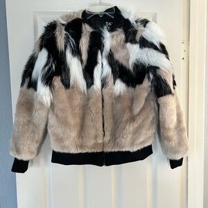 Women's Faux Fur Jacket - Black, White, Tan